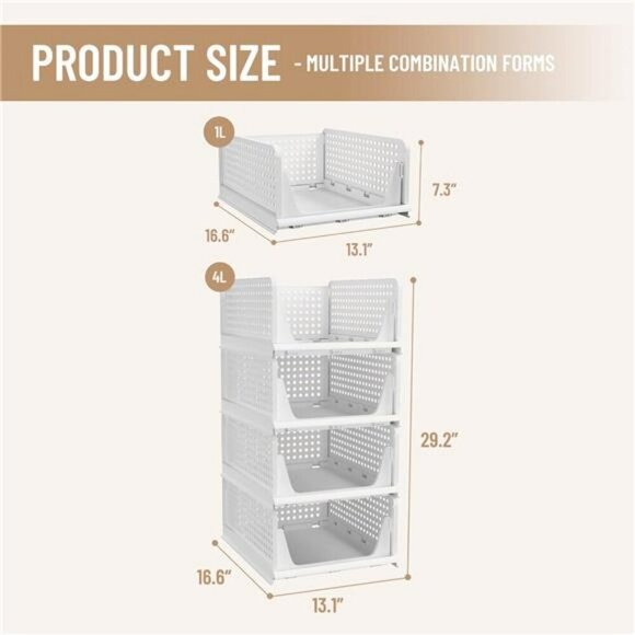 Stackable Plastic Storage Bins Foldable Closet Organizer Drawer Baskets - Picture 3 of 7